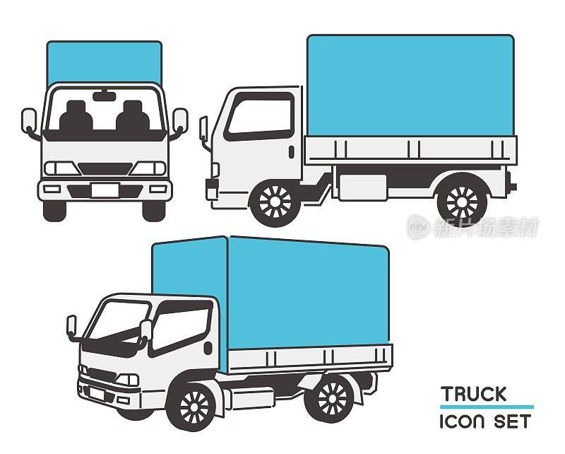 各种角度的简单卡车矢量插图素材/汽车/运输/送货到家